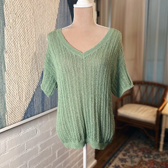 Heyson Green Loose Knit Short Sleeve Sweater - Picture 1 of 6